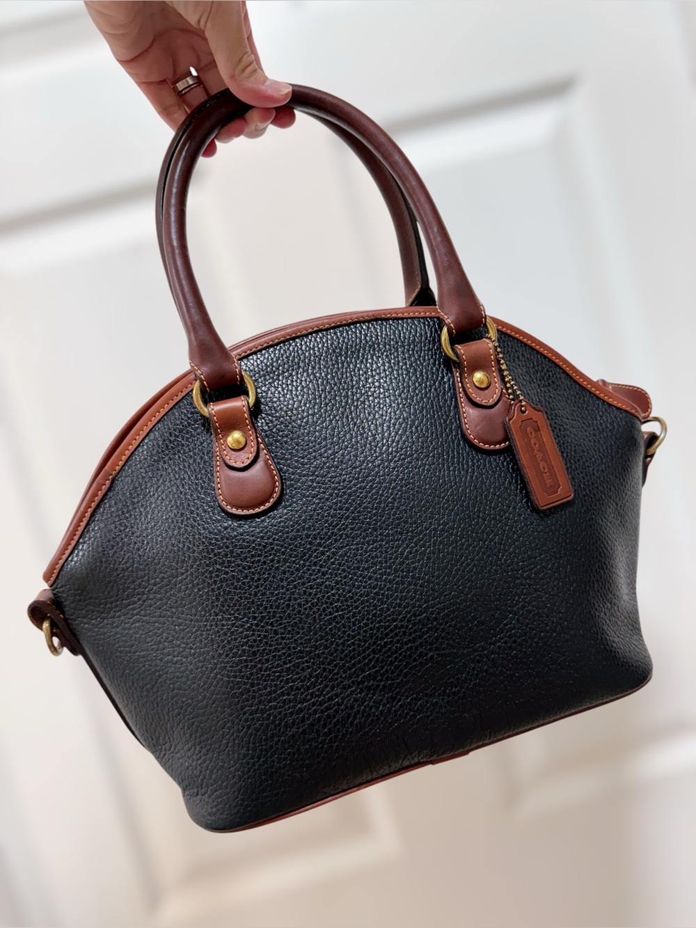 Coach Sheridan Roswell Satchel Vintage 90s Black Pebbled Leather Dome Bag